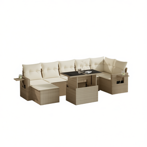 Ensemble de canapés de jardin beige avec table, 6 places, en rotin, mobilier d'extérieur, design contemporain - Product Image 1