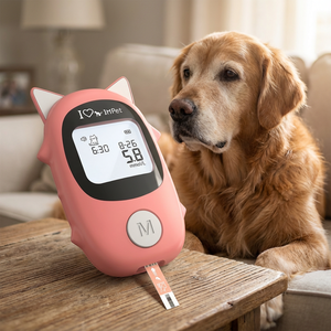 מד גלוקוז בדם לחיות מחמד, מקצועי, רב פעמי, נייד, בטוח, אמין, קל לתפעול, עם רצועות בדיקה לסוכרת בחתולים וכלבים - Product Image 2
