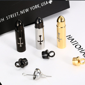 Cross Titanium Steel <span class=keywords><strong>Bullet</strong></span> Urne Parfüm flasche Anhänger zum Gedenken an Pet Relatives Edelstahl Asche Halskette Männer - Product Image 3