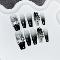TSZS Ongles en acrylique faits main extra longs trapézoïdaux, style Gothique Sombre, dégradé rouge sang, réutilisables, pour manucure artistique, très tendance