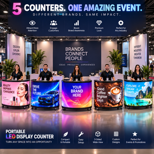 เคาน์เตอร์แสดงผล LED แบบพกพา – เคาน์เตอร์ LED โปรโมชั่นแบบยืดหยุ่น 3 ด้าน มุมมองกว้าง สำหรับงานแสดงสินค้า งานอีเว้นท์ ร้านค้าปลีก และแบรนด์ - Product Image 4