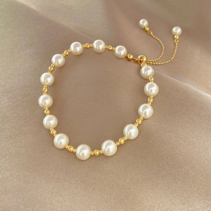 Fashion Adjustable 14K Gold Plated Sliding <strong>Beads</strong> <strong>Bracelets</strong> Women 2024 Trendy French Luxury White Pearl <strong>Bracelet</strong> Gifts for Girls - Product Image 6