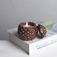 Encantador Tarro de Cerámica para Velas con Diseño 3D de Piña en Relieve, Portavelas Vacío Marrón Mate para Cera de Soja DIY, Decoración Otoño Navidad Hogar