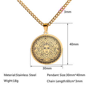 Hip hop mitología griega antigua serpiente Medusa joyería colgante collar para hombres COLLARES DE ACERO INOXIDABLE - Product Image 3