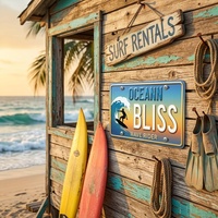 Op maat gemaakte geëmbosseerde 3D aluminium kentekenplaat Oceaan Surf Wave Tropisch Eiland Hawaii Ananas Waterdicht Anti-roest Mat Decor