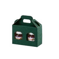 Caja de transporte de papel texturizado verde con logotipo personalizado, asa troquelada y ventanas, para mermelada, miel, alimentos, embalaje al por mayor, estuche para set de regalo