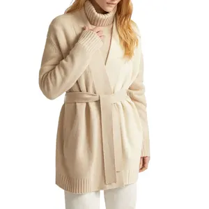 Maglione Cardigan lungo da donna in misto lana 2024 Cashmere con 2 colori e cintura per maglioni Cardigan lunghi da donna taglie forti