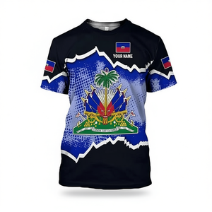 T-shirt con bandiera 3D di Haiti, personalizzabile con nome, maglietta con stemma di Haiti, capo d'abbigliamento ricordo dell'eredità. - Product Image 2