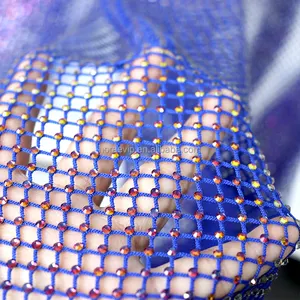 N001 seksi mavi düğün suni elmas kumaş örgü imitasyon ışıltılı Glitter kristal örgü kumaş