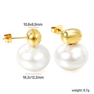 Boucles d'oreilles tendance personnalisables en acier inoxydable plaqué or 18 carats, étanches, avec perles et boules volumineuses pour femmes - Product Image 3