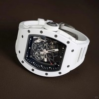 Montre mécanique sportive de forme tonneau, réserve de marche, boîtier en fibre de carbone blanche résistant aux rayures, mouvement entièrement squeletté, 20 BAR