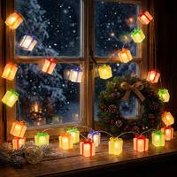 Caja de Regalo Navideña con Cadena de Luces LED, Set de Regalo Festivo, Luces Intermitentes de Colores, Luces USB para Exteriores, Decoración para Árbol de Navidad, Ventana, Ambiente Festivo