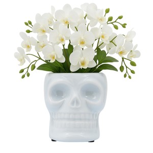 Vaso in ceramica a forma di teschio bianco, vaso decorativo per fiori, per soggiorno, camera da letto, ufficio, decorazioni per la casa, stile contemporaneo - Product Image 2