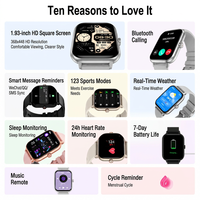 Montre connectée 1,93 pouces avec écran TFT carré, appels, surveillance de la santé, selfie à distance, bracelet en silicone pour iOS