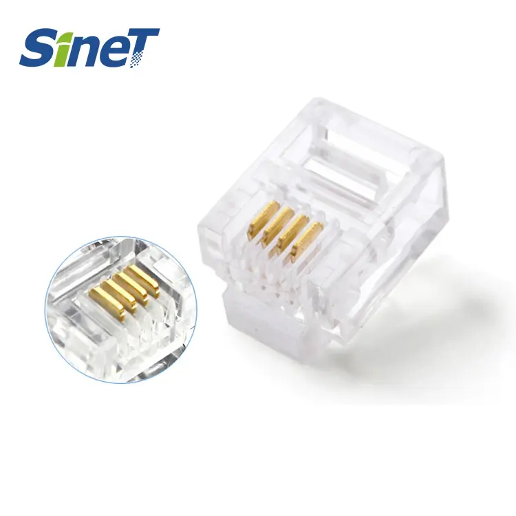 Wholesalers Directly Buy RJ11 RJ12 Telephone Cat3 Connector 6P4C 6P6C With Gold Plated Pins 1000pcs/bag