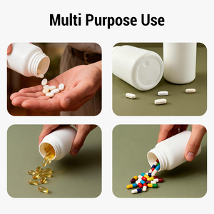 Botella de plástico HDPE para medicina, suministro directo de fábrica, <span class=keywords><strong>100cc</strong></span>, 120cc, pastillero blanco <span class=keywords><strong>a</strong></span> prueba de niños para almacenamiento de suplementos vitamínicos - Product Image 4