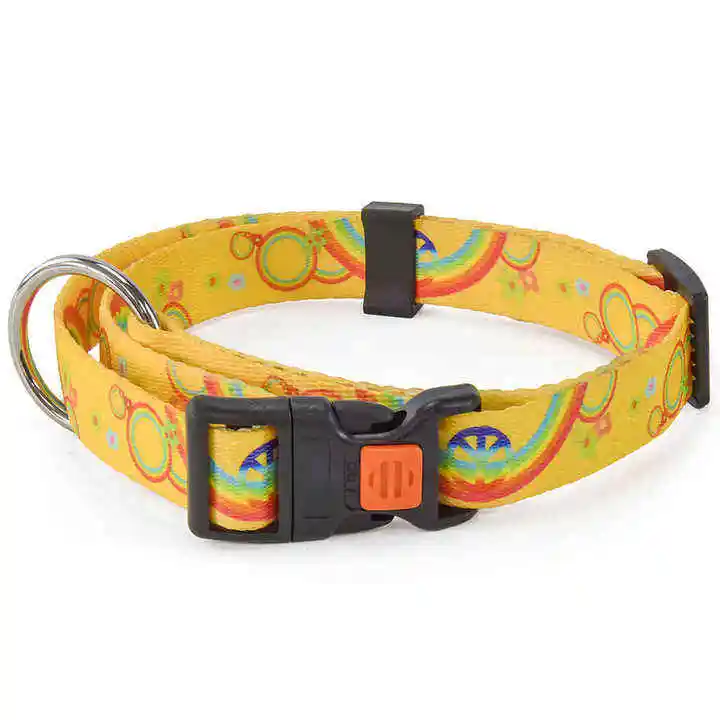 Oem Manufacture Custom Nylon Dog Pet Collar Rainbow Pattern Designer Adjustable Outdoor Training xxs Dog Collars