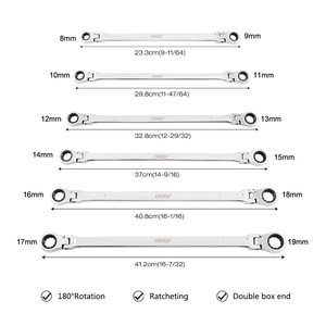 Chrome Vanadium Steel Double Sided Ring <strong>Wrench</strong> Set 6pcs Extra Long 8-19mm Metric Carbon Steel Box End <strong>Ratcheting</strong> Spanners OEM - Product Image 3