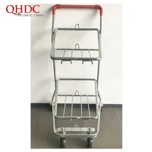 Hand Push Cart 4 Wheels Shop Trolley Cosmetic Store Trolley With Basket