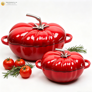 Vente en gros de cocottes en fonte émaillée personnalisées de 27 cm, grande capacité, en forme de tomate, résistantes au four, multifonctionnelles pour Thanksgiving - Product Image 2