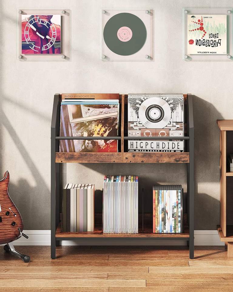 2-Tier Rustic Brown Wooden Storage Rack Shelf with Wire Dividers 250 LP ...