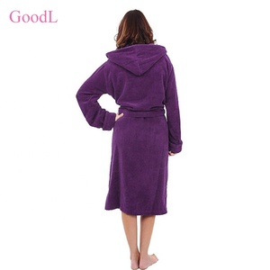 Luxury <strong>Hooded</strong> Terry Cloth <strong>Robes</strong> Women Cotton Sleepwear Shawl Collar Bathrobe With Hood - Product Image 6