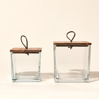 Nouveau porte-bougie en verre transparent carré de 300 ml/640 ml, luxueux pot carré pour bougie parfumée avec couvercle en bois d'acacia