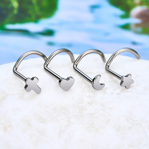 1PC Titane Coeur Nariz Piercing Vis Narine Boucle D'oreille Piercings L Forme Nez Os Goujons Neus Anneaux Corps Piercing Bijoux - Product Image 2