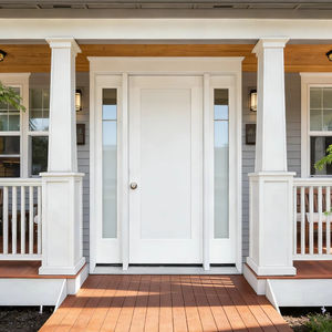 Porte extérieure préassemblée <span class=keywords><strong>en</strong></span> fibre de verre texturée <span class=keywords><strong>en</strong></span> bois d'acajou avec côté <span class=keywords><strong>en</strong></span> verre imperméable pour entrée - Product Image 1