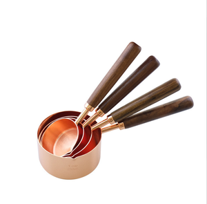 4-Piece Stainless Steel Gold Rose <strong>Liquid</strong> <strong>Measuring</strong> Cups and Spoon Set with Wooden Handle Eco-Friendly Home Kitchen <strong>Tool</strong> - Product Image 1