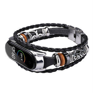 Correa de Repuesto Clásica Retro Dorada y Blanca para <span class=keywords><strong>Mi</strong></span> <span class=keywords><strong>Band</strong></span> 5/6, Brazalete de Cuero con Cuentas y Cierre de Mariposa - Product Image 2