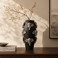 Vase en céramique noire, éléphant 3D, vase décoratif pour fleurs, décoration sculpturale pour la maison, pour le salon, table console