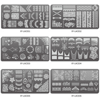 Pochoir de transfert de motifs pour nail art, style dentelle imprimée, lignes ajourées géométriques, XY-LACE01, emballage standard