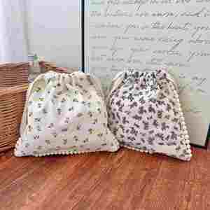 Wholesale Floral Cotton <b>Drawstring</b> Cosmetic Bag Custom Bags with Logo Pouch Packaging with String Bag Recyclable - Product Image 4