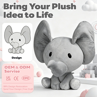 Peluche personnalisée Kawaii, éléphant gris à yeux brodés, peluche ronde et moelleuse avec de grandes oreilles tombantes