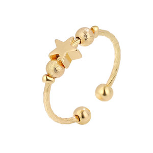 Anillo Giratorio con Cuentas en Forma de Estrella, Bañado en Oro, Acabado Cepillado, Diseño Abierto Ajustable, Joyería para Aliviar la Ansiedad - Product Image 5