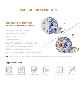 Ensemble de tasses à thé et soucoupes en porcelaine de style chinois avec poignée dorée et motifs floraux, idéal pour le thé de l'après-midi ou comme cadeau - Product Image 6