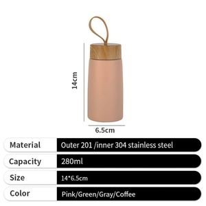 Thermos à eau personnalisé avec logo, mini 280 ml, isolé, à double paroi, effet bois, pour eau chaude et froide, pour enfants, école - Product Image 2