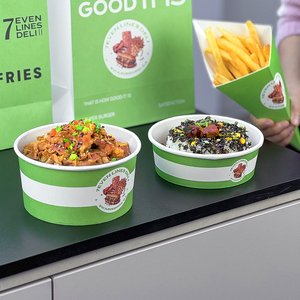 Venta al por mayor logotipo personalizado impreso biodegradable ecológico desechable papel Kraft comida ensalada arroz Ramen Bowl Sushi tapa transparente - Product Image 6