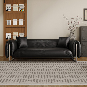 Juego de sofás italianos modernos de cuero 1 + <span class=keywords><strong>2</strong></span> + <span class=keywords><strong>3</strong></span> para salas de estar pequeñas, muebles de fila recta negros - Product Image 2