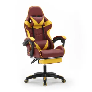 Sıcak ev ofis mobilyaları yüksek geri özel şarap kırmızı ve sarı renkli PVC oyun sandalyesi 360 derece dönebilen ayaklı