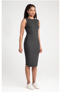 SUHE WD-10965 Customizable Women Yoga Dress <b>Spaghetti</b> <b>Strap</b> Sleeveless Crew Neck Anti Bacterial 100% Cotton Pleated Slim Fit - Product Image 4