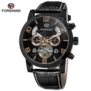 Montres-bracelets automatiques de luxe pour hommes de la <span class=keywords><strong>marque</strong></span> Forsining, affichage de l'année et du mois, <span class=keywords><strong>montre</strong></span> mécanique pour hommes avec bracelet en cuir - Product Image 2