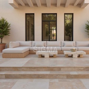 Ensemble de meubles de patio extérieur, canapé modulaire en teck avec tables basses en marbre, meubles de jardin, résistant aux intempéries, certifié CE - Product Image 2