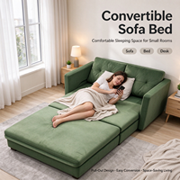 Canapé-lit convertible 3-en-1 Vanbow en velours, avec lit gigogne et bureau intégré, idéal pour les petits espaces