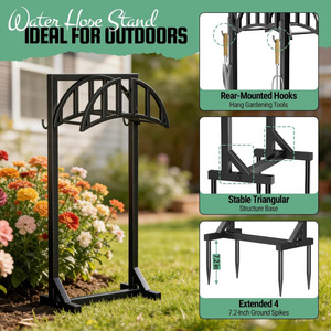 Soporte para manguera de jardín, soporte metálico para almacenamiento de manguera, con capacidad para 150 pies de manguera, soporte independiente para colgar mangueras. - Product Image 3