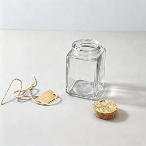 Vente en gros de 120ml Bouchon en liège écologique avec couvercle bocal en verre transparent Mini bouteille carrée d'épices en verre pour le <span class=keywords><strong>safran</strong></span> - Product Image 5