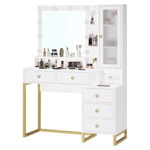 Trang điểm Vanity bàn trang điểm với kệ lưu trữ Vanity bàn với gương và đèn máy sấy tóc đứng cho phòng ngủ - Product Image 1