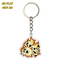 Porte-clés en acrylique Têtes de mort flamboyantes, breloque gothique découpée avec motif feu et os pour motards, joueurs, fans de métal, pendentif transparent et durable