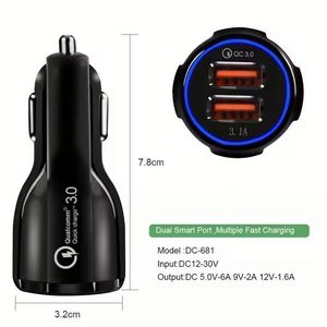 Chargeur de voiture pour téléphone portable, chargeur de voiture double USB, adaptateur de charge rapide QC 3.0, mini chargeur de voiture USB - Product Image 3